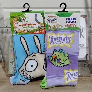 Nickelodeon Rugrats Crew Socks - Blue, Purple, and Green